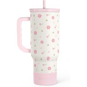 SANDJEST Floral 40oz Tumbler with Handle and Straw  Flowers Insulated Stainless Steel Travel Coffee Mug for Women Girls - Gift Idea for Birthday Christmas Mothers Day
