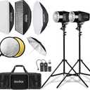 Godox Studio Flash Light Kit for Photography, Strobe Softbox Lighting Kit, 2x180W Daylight Compact Monolight with Flash Trigger, Softbox, Light Stands, Reflector Storage Bag, Umbrella, AC 110V Powered