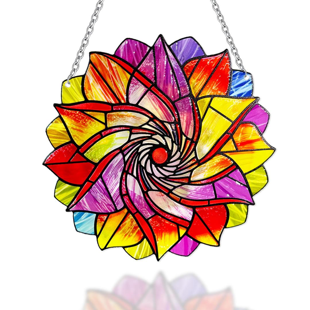 Stained Glass Mandala Suncatcher, Sun Catchers Indoor Window Mandala, Suncatcher for Grandma/Mom/Women (Colorful)