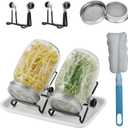 Seed Sprouting Kit, 2 Large 1000ML Wide Mouth Mason Jars with Sprout Lids, Drain Tray, Stainless Steel Stand, Cleaning Brush Sprouts Growing Kit for Sprouts, Bean, Broccoli