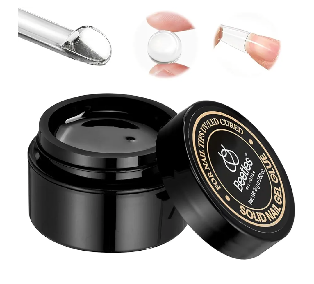 Beetles Solid Nail Glue Gel for False Tips, 15g Strong Adhesion for Clear Press on Acrylic Tips, Hard Gel 3D Sculpting for Spring Nail Art UV Light Cured