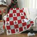 Sherpa Fleece Blanket Throw, Cardinals Birds Stitching Plaid Fuzzy, Soft Lightweight Breathable Bed Sofa TV Couch Blanket, Christmas Home Decor, 50'x60'
