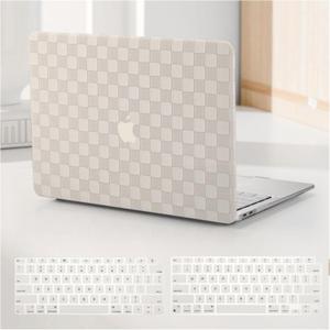Compatible with MacBook Pro 13 inch Case M2 2024, 2023, 2022-2016 A2338 M1 A2251 A2289 A2159 A1989 A1708 A1706, Checkered Textured Cream Leather Hard Shell & Keyboard Cover, Beige Checkerboard