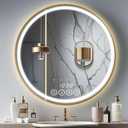 24 Inch Wall-Mounted Round Bathroom Mirror with LED-Lights - Frame Vanity Mirrors (24" x 24", Gold)