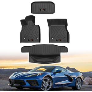 Custom for 2020-2025 Chevy Corvette C8 Floor Mats and Front and Rear Cargo Mats Trunk Liner TPE All Weather Accessories