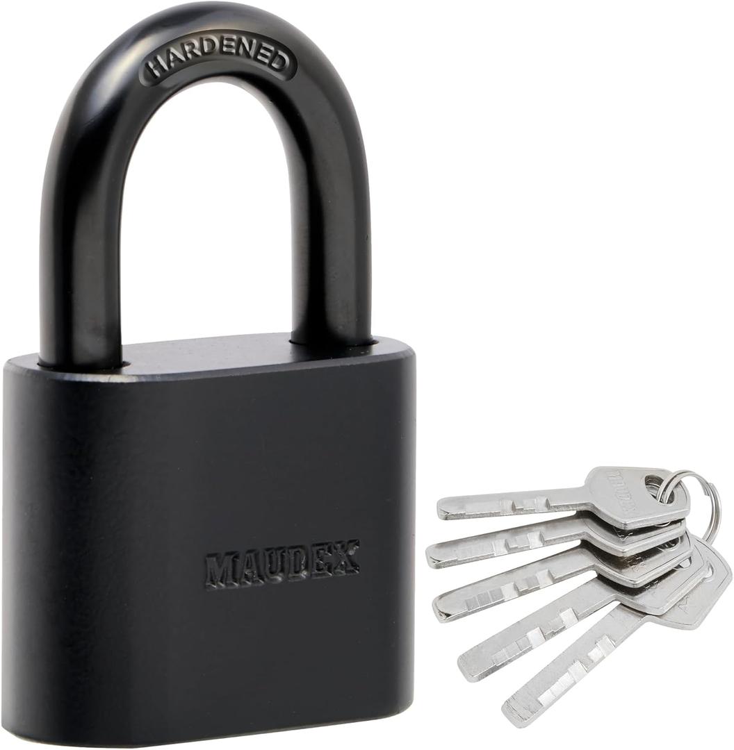 Maudex PBK40 Weather-Resistant Padlock - Reliable Protection with 5 Keys, Protective Coating, Durable Steel for Storage Units, Gates & Property (Black)