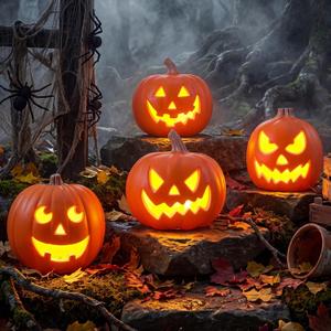 4 Pcs 9 Inch Light up Jack O Lantern Halloween Pumpkin Lights