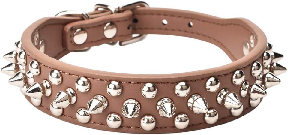 Mushrooms Spiked Rivet Studded Adjustable Microfiber Leather Pet Collars for Cats Puppy Dogs (8.2"-10.6" Neck, Coffee)