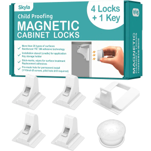 SKYLA HOMES Magnetic Cabinet Locks Baby Proofing Child Safety - The Safest Quickest and Easiest Multi-Purpose 3M Adhesive Child Proof Latches, No Screws or Tools Needed (4 Pack)