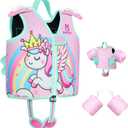 Vvinca Toddler Swim Vest for Kids 13-30-50 lbs Boys Girls Puddle Kids Jumper Toddlers Pool Floaties Jacket with Adjustable Crotch Strap Sleeves Shoulder for 1-5 Years Old Baby Infant Learn to Swimming (02 Pink) M