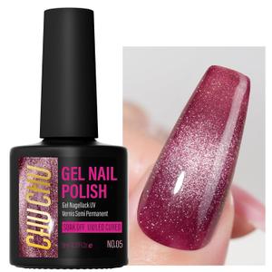 4 x CHUCHU Hema Free Sparkling Burgundy Cat Eye Gel Polish: Magnetic Holographic Glitter Nail Polish for Women - Long Lasting Salon Quality DIY Home Manicure Beginners Professional