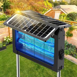 Solar Bug Zapper Outdoor, 4500V Electric Mosquito Zapper with Dual Solar Panels & USB Charging, Auto On/Off Mosquito Killer, IPX5 Waterproof Fly Trap for Backyard Patio Garden Camping, 2100 Sq Ft