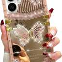 Changjia Glitter Kickstand Case for iPhone 16 Plus,Cute Luxury Bling Sparkly Butterfly with Foldable Stand Elegant Mirror Back Shockproof Protective Case for Women Girls for iPhone 16 Plus 6.7",Pink