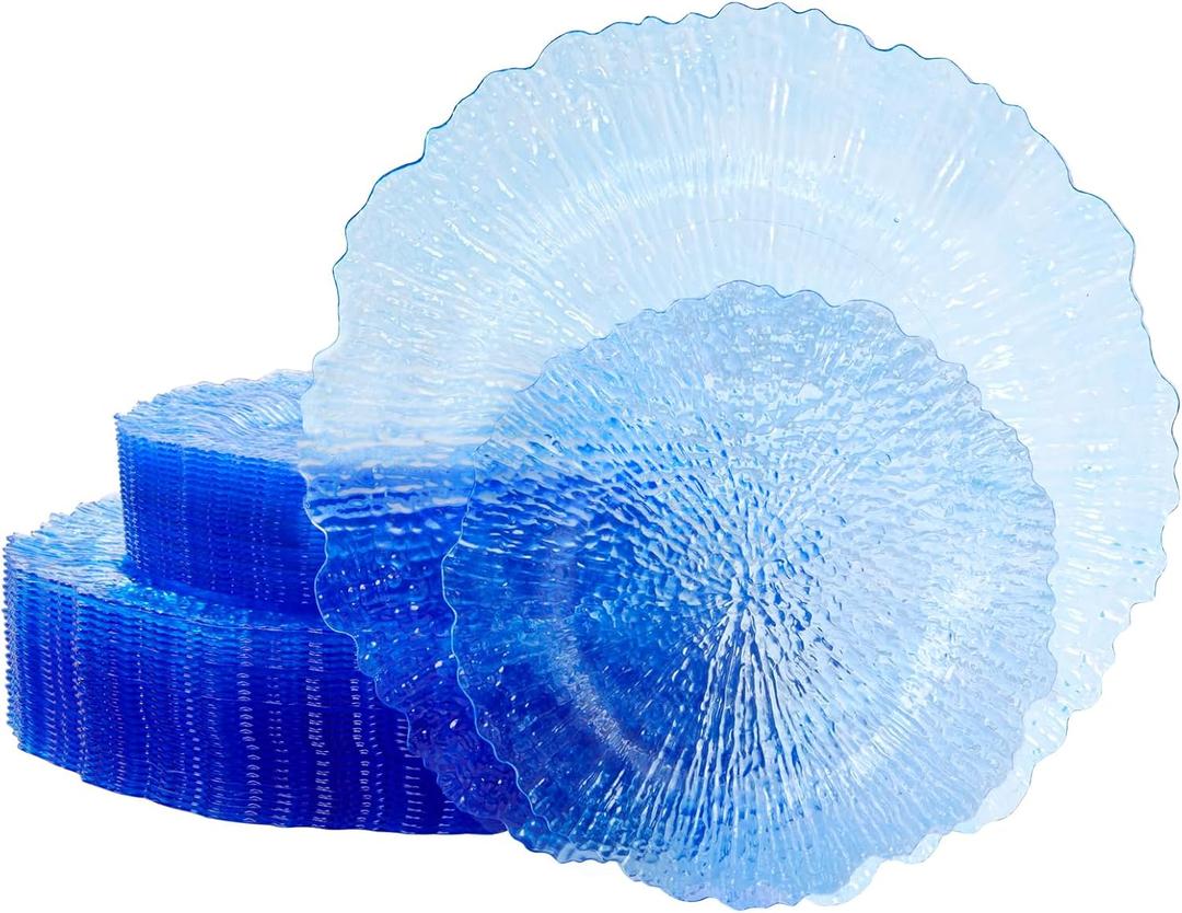 U-QE 60PCS Clear Blue Plates - Blue Plastic Hanukkah Plates Disposable&Reusable - Heavy Duty Plastic Plate for Hanukkah, Party&Wedding Including 30 Dinner Plate 10" & 30 Appetizer Plate 7"