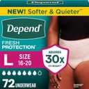 Depend Fresh Protection Adult Diapers, Incontinence Underwear for Women, Disposable, Maximum, Large, Blush, 72 Count (2 Packs of 36),