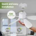 Socket Fan Light with Remote Control, Portable Small Ceiling Fans with Lights for Bedroom, Kitchen, Living Room, with Dimming Function, 1000 Lumens, Screws into E26/E27