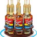 THYGIFTREE Large Rotating Coffee Syrup Organizer 9 Bottles Coffee Syrup Rack for Countertop Wood Syrup Bottle Holder Stand for Coffee Bar Station, Turntable Wine Display Tray, Brown