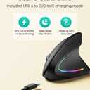 POJTK Ergonomic Wireless Rechargeable Mouse, Bluetooth+USB A+Type C(3 in 1) Connection, 5 Levels Up to 4800 DPI, 6 Silent Buttons, 2.4GHz Carpal Tunnel Vertical Mice, for Laptop, Desktop,MacBook-black