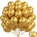 BAUANOOY 100pcs Metallic Gold Balloons 12 inch, Chrome Gold Balloons with Gold Ribbon for Birthday Graduation Engagement Wedding Party Decorations