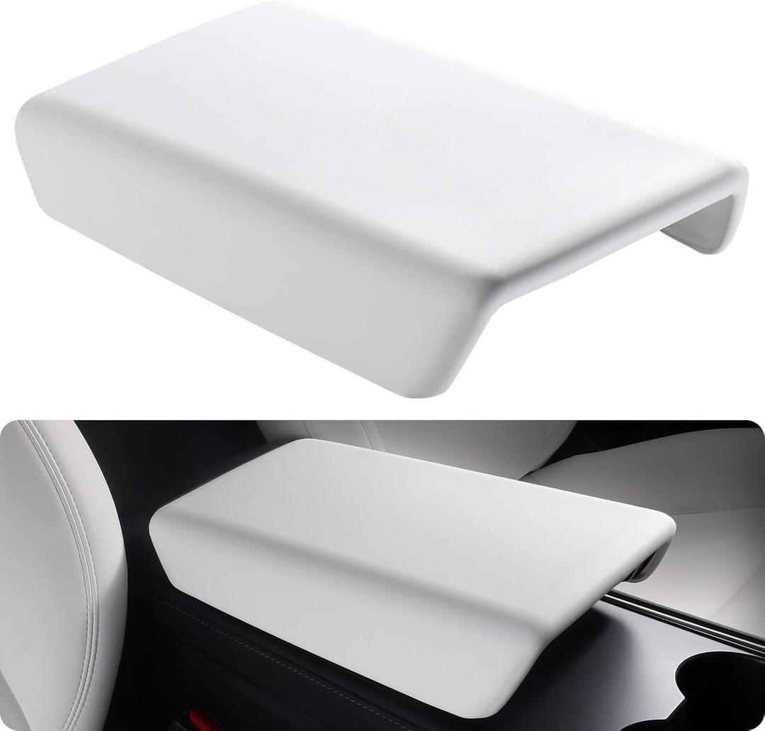 BASENOR 2025 Upgrade Tesla Model 3 Model Y Center Console Cover Non-Slip TPU Armrest Cover [No Logo] Protector Armrest 2017-2024 Tesla Accessories White (Not Compatible with 2024 2025 Tesla Model 3)