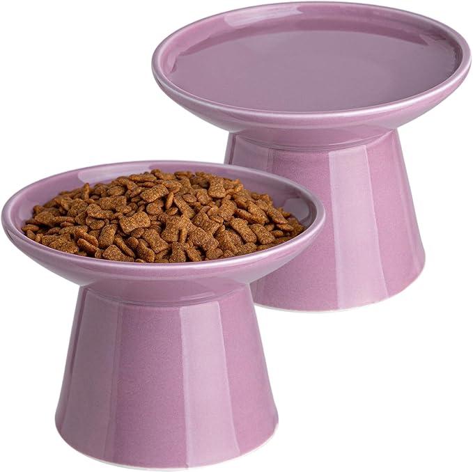 6.2 Inch Extra Wide Elevated Ceramic Cat Bowls, Food and Water Bowl Set for Elder Big Cats Small Dogs, Raised Design for Pet Easy Eating, Protect Cat's Spine Set of 1(Dark Purple-1pc)