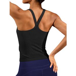 ATTRACO Women's Workout Tank Top Built in Bra Ribbed Athletic Tank Racerback Workout Top Scoop Neck (X-Large, Black)