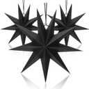 3 Pcs 9 Pointed Paper Star Lanterns 12 Inch Hanging Lampshade Paper Pendant Charm Star Shape for Christmas Holiday, Weddings, Birthday Party Celebration Decor(Black)