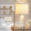 Cinkeda Farmhouse Table Lamps Set of 2, 3-Way Dimmable Touch Lamp for Bedroom Nightstand with USB A+C Ports & AC Outlet, White Vintage Boho Bedside Lamp for Living Room End Table (Bulbs Included)