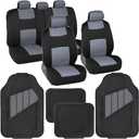 BDK PolyPro Black & Grey Car Seat Covers Full Set with Motor-Trend FlexTough All Weather Rubber Car Floor Mats - Front & Rear Split Bench Seat Covers for Cars & Matching Floor Mats for Car Interior