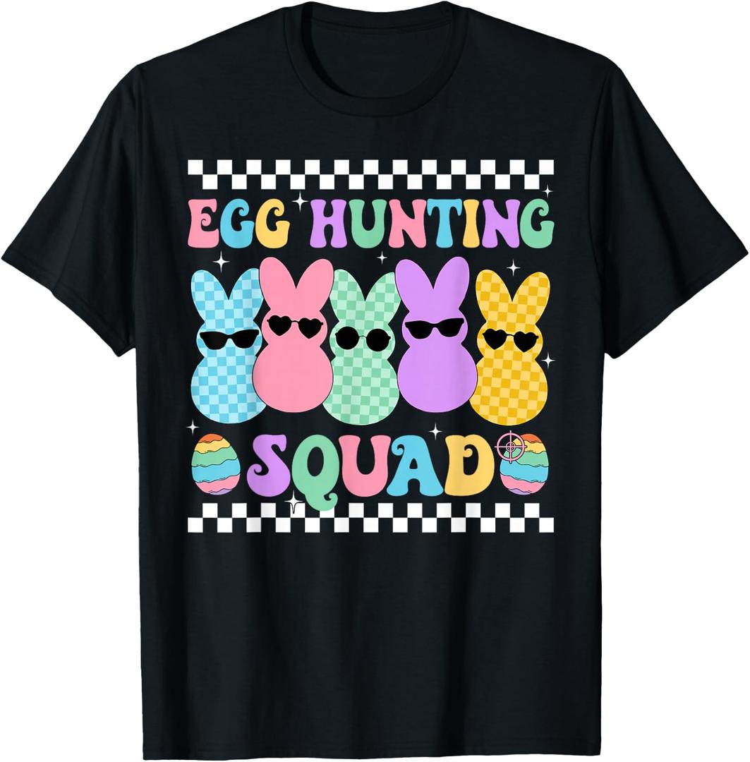 Happy Easter Bunny Egg Hunting Squad Crew Family Boy Girl T-Shirt (Black, L)