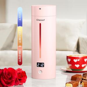 CHACEEF Travel Kettle , Portable Electric Kettle, 350ml Small Electric Kettle with 5 Variable Presets, 304 Stainless Steel Hot Water Boiler with Auto Shut-Off & Boil Dry Protect, Pink
