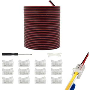 HAMRVL 10mm COB LED Strip Light Connectors Strip to Wire Solderless Transparent Track Lighting kit Adapter Connection, with 6M/19.68ft Led Wire Extension Cable for 5050 Led Tape 12/24V (2 Pin, 10mm)