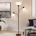 Luvkczc Floor Lamps for Living Room, 72" Tall Torchiere Floor Lamp with 8W Adjustable Reading Lights, Industrial Lamps for Living Room, Bedroom, Office, Black Tree Floor Lamp, 3 Bulbs Included