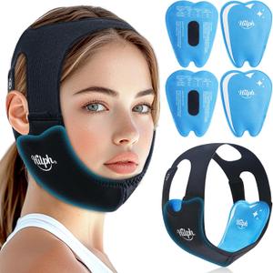 Hilph Easy Wear Jaw Ice Pack with Pull-On Design for Women & Teens, 4 Hot/Cold Therapy Face Oral Ice Packs with Ear Cutouts for Wisdom Teeth Removal, TMJ & Jaw Pain, Post-Surgery & Tonsillectomy