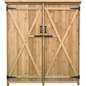 Hanover Outdoor Storage Shed, Double Door Wood Shed for Tools and Garden Supplies with Shelf and Locking Latch, 36 Cu.Ft. Capacity (4.4' x 5' x 1.6'), Backyard Shed