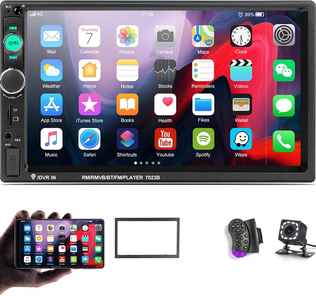 UNITOPSCI Double Din Car Stereo 7 Inch Touch Screen Car Audio Radio with Bluetooth Audio Hands-Free Calls Backup Camera FM Radio Receiver Car MP5 Player Support Mirror Link AUX-in USB TF Input