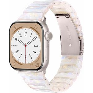 V-MORO Resin Band Compatible with Apple Watch Series 10/11 46mm/45mm/44mm/42mm Fashion Strap for iWatch Series 9/8/7/6/5/4/3/2/1/SE/SE 2 Lightweight Bracelet Wristband Women(Classic Aurora White)