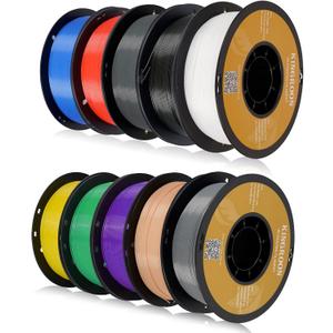 Kingroon PLA 3D Printer Filament, 10 Rolls, Dimensional Accuracy +/- 0.02 mm, 10kg Spool(22lbs), 1.75 mmBlack White Grey Red Blue Green Purple Skin Silver Yellow