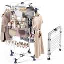 APEXCHASER Clothes Drying Rack, 3-Tier Collapsible Laundry Rack Stand Garment Drying Station with Wheels and 4 Hooks, Indoor-Outdoor Use, for for Bed Linen, Clothing, Socks, White