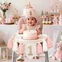Boho Daisy Highchair Banner 1st Birthday Decorations Girl for First Birthday Decorations Set with Handmade Cake Topper Crown Hat
