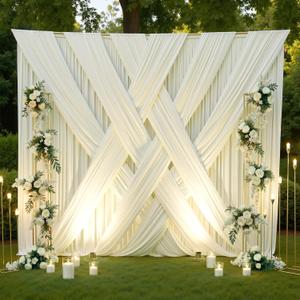 60ft12ft Ivory Backdrop Curtain for Wedding Parties, 12 Panels Wrinkle Free Polyester Photo Backdrop Drapes Back Drop Cloth for Birthday Photography Background