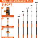 26FT Reach Cobweb Duster with Extension Pole - Spider Web Brush for Cleaning with 5-20FT 4-Section Flip-Lock Telescopic Pole, Effortlessly Cleans High Indoor & Outdoor Webs