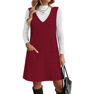Zeagoo Women's Sweater Vest Dresses for Women 2025 V Neck Sleeveless Knit Pullover Sweater with Pockets Fall Winter Outfits (Red)
