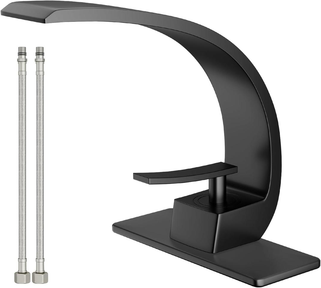 Bathroom Sink Faucet Modern Single Hole 1-Handle Faucet, Matte Black Solid Brass Faucets,Unique Bathroom faucets Mixer Tap