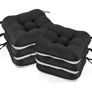 BETU Black Chair Cushions for Dining Chairs Set of 6,3.5" Thick Kitchen Table Chair Pads with Ties,Non Slip Backing and Covers,Seat Cushion for Dining Room,Bar,Patio Chairs,15.5"X15.5"X3.5",Black