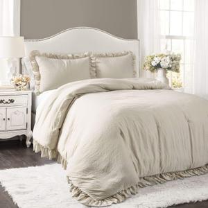 Lush Decor Reyna Ruffle Comforter Set, Full/Queen, Wheat, 3 Piece Cozy Bedding Set, King