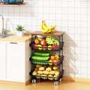 4 Tier Vegetable Fruit Basket for Kitchen, Stackable Metal Fruit and Vegetable Storage Baskets with Rolling Wheels Cart, Fruteros Para Cocina Potato and Onion Bin Pantry Kitchen Island Cart Counter