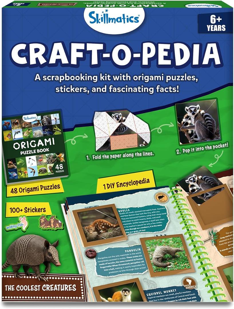 2 x Skillmatics Scrapbooking Kit & Origami Puzzle Book - 48 DIY Folding Puzzles with Fun Fact Encyclopedia, STEM Learning & Travel Toy, Brain Teasers, Educational Gifts for Ages 6, 7, 8, 9, 10 and Up