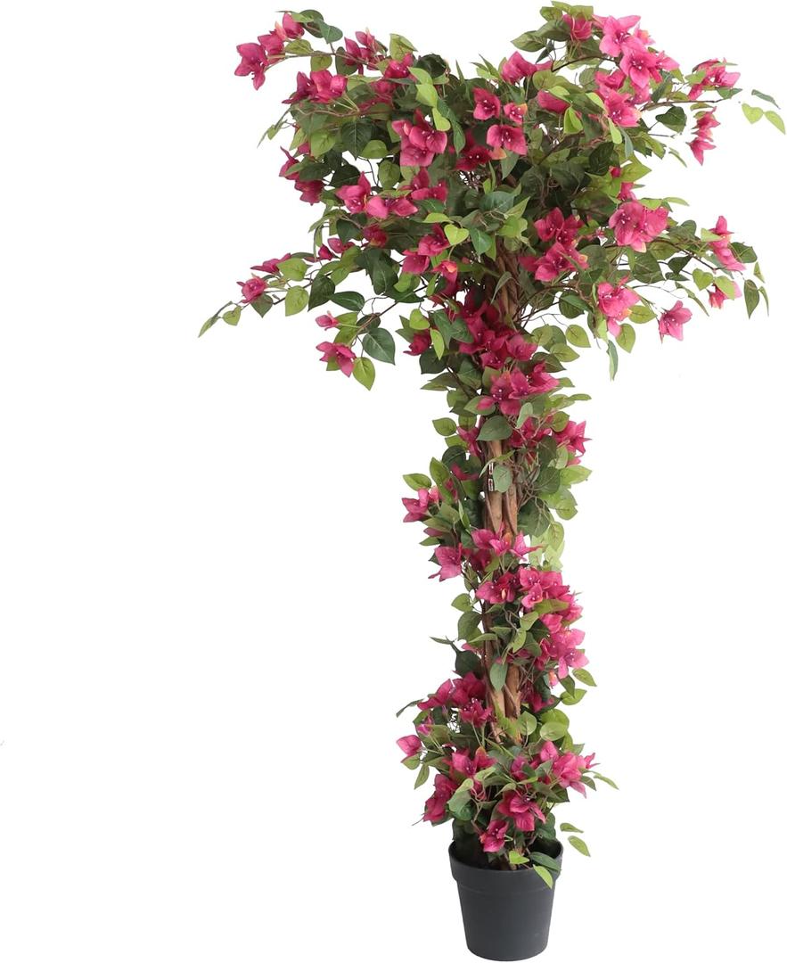 5 Feet Artificial Bougainvillea Tree with Flowers in Plastic Pot Faux Blooming Tree for Decor Indoor or Outdoor Home Office, 1 PCS
