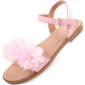 Wulubaba Flower Sandals for Girls Open Toe Toddler Dress Sandals | Buckle Strap, Summer Shoes, Flower Girl Wedding Party, Toddler Girl, Little Kid (Pink)